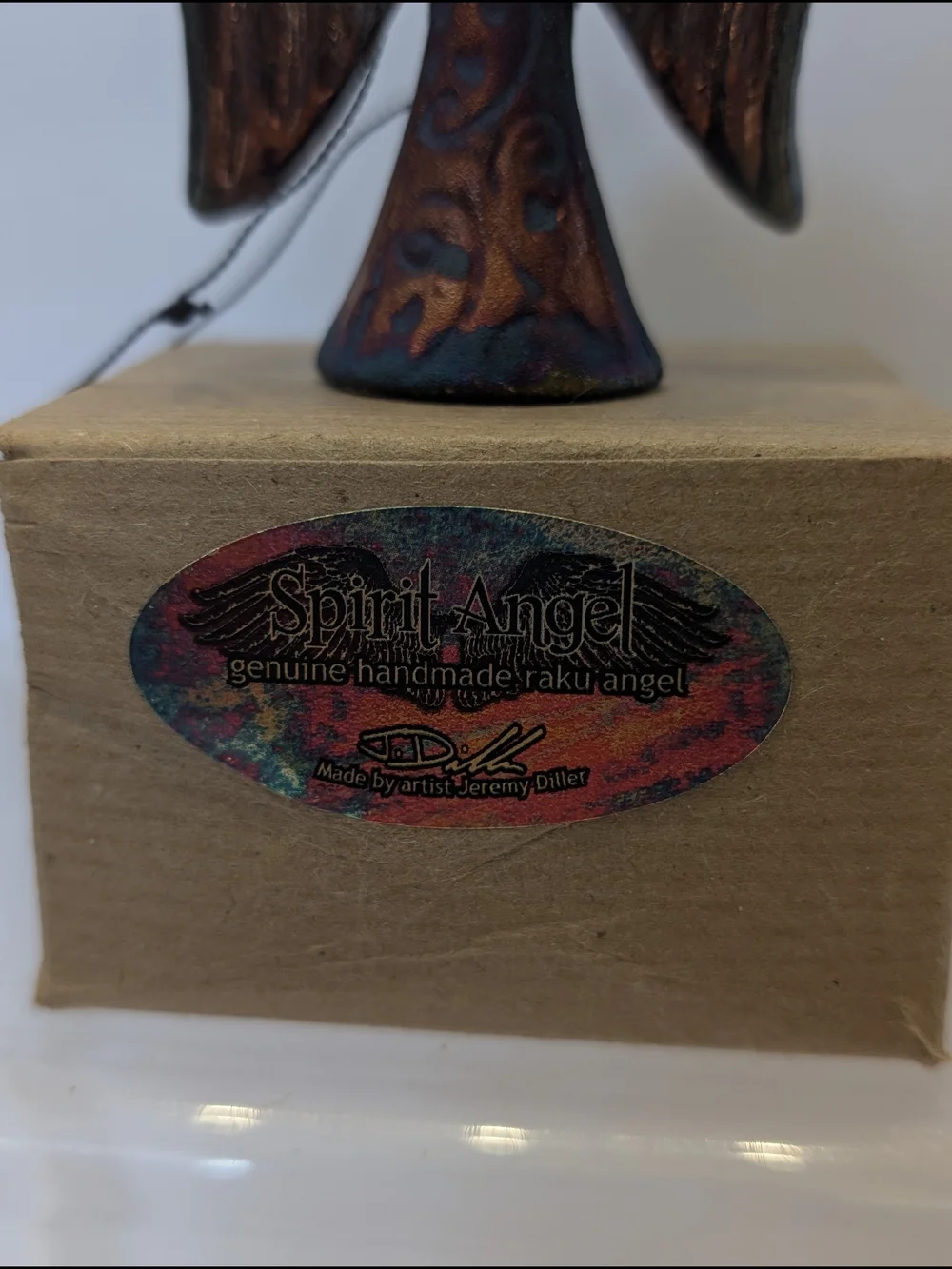 Spirit Angel Ornament Raku Pottery w/gemstone heart, handmade, hand signed
